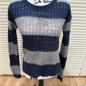 Striped Navy and Gray Women's Sweater M